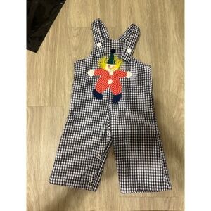 Vintage Toddletime JC Penney Clown Gingham Overalls Navy Blue White 12m 80s